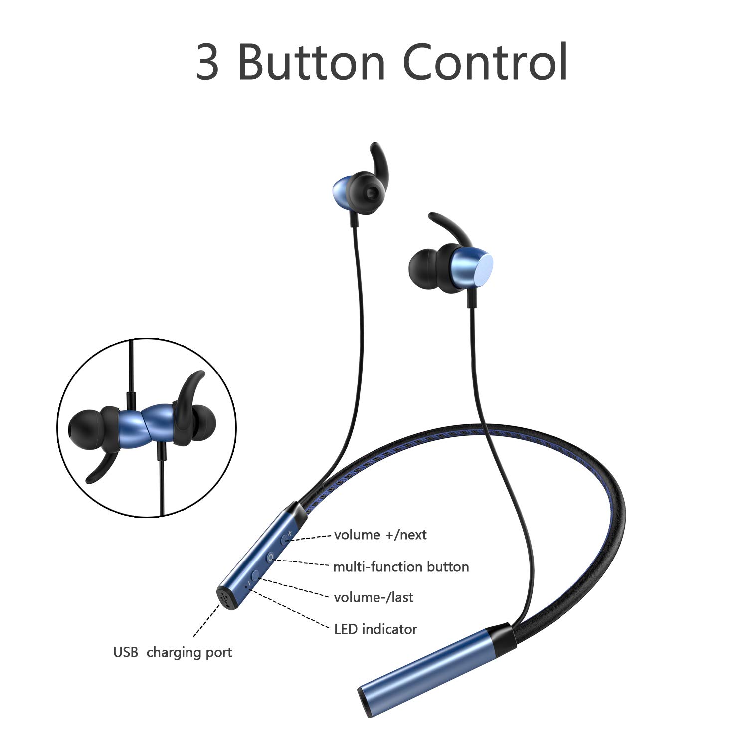 W3 Cdrival  5.0 Neckband Headphones, Wireless Neckband Headset Stereo Noise Cancelling, IPX5 Waterproof Sports Earphones, Gym, Workout, Travel, Busine
